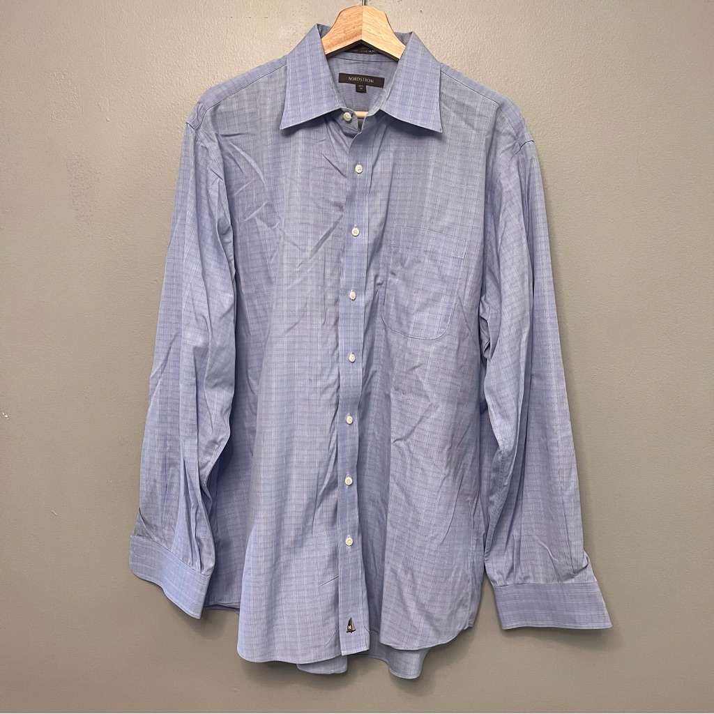 Nordstrom Men’s Blue Smart Care 100% Cotton Button Down Shirt Size 16.5” Neck 35